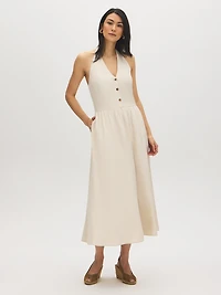 Linen-Blend Halter Midi Dress