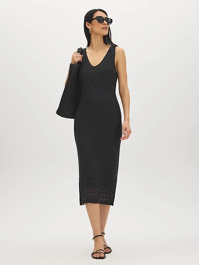 Crochet V-Neck Midi Dress