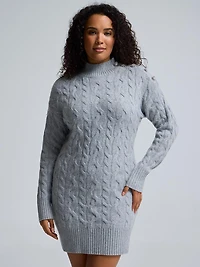 Mock Neck Cable Knit Sweater Dress
