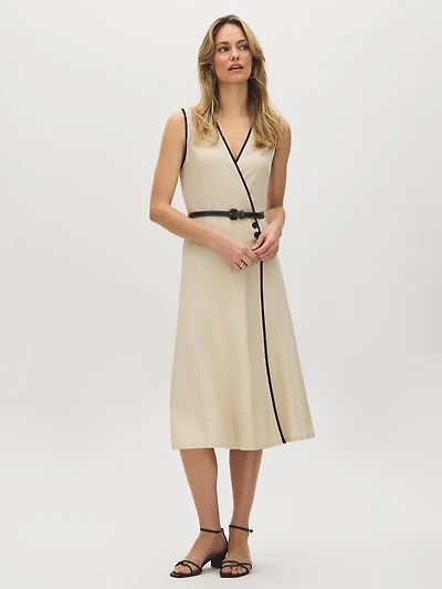 Robe mi-longue portefeuille en mélange de coton