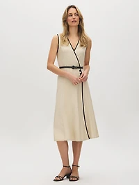 Robe mi-longue portefeuille en mélange de coton