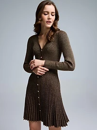 Metallic V-Neck Mini Sweater Dress