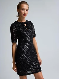 Bow Detail Sequin Mesh Dress