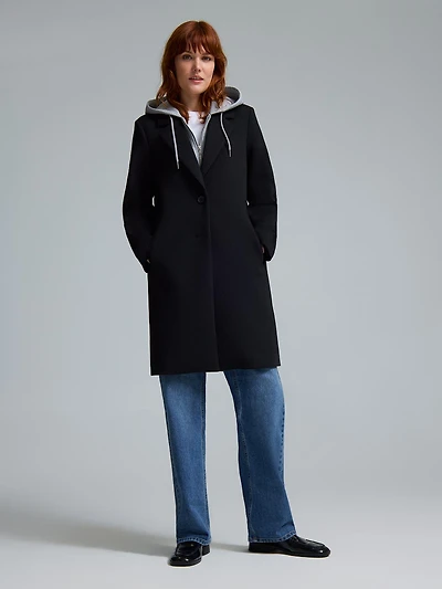 Manteau mi-long à capuche amovible