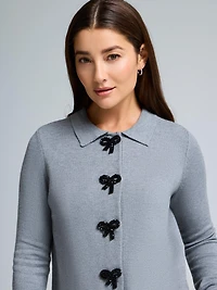 Bow-Button Collared Cardigan