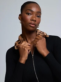 Faux Fur Collar Zip-Front Cardigan