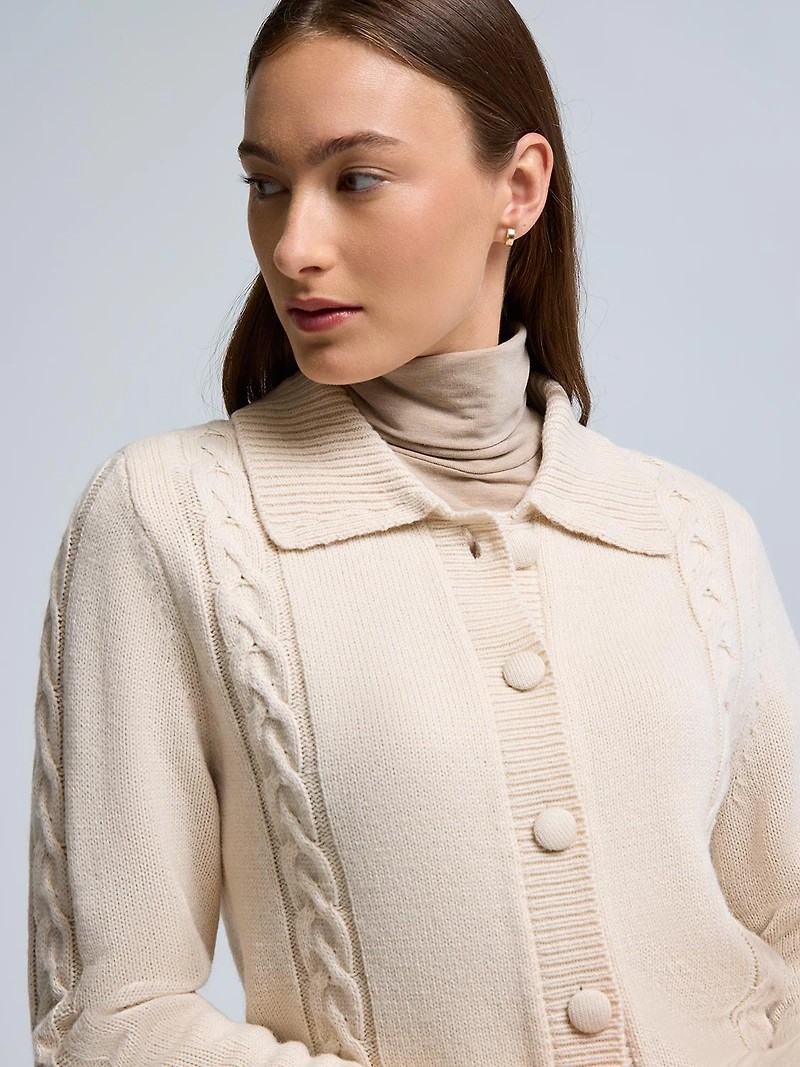 Detachable Faux Fur Collar Cardigan