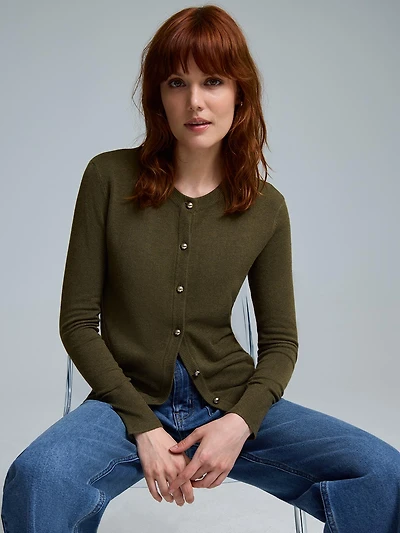 Ribbed Crew Neck Cardigan