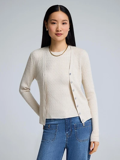 Cable Knit Button-Front Cardigan