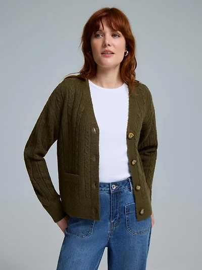 V-Neck Cable Knit Cardigan