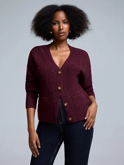 V-Neck Cable Knit Cardigan