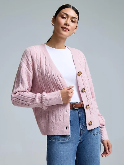Cardigan en maille torsadée à col V