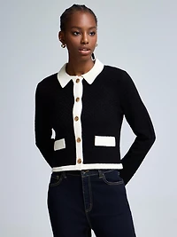 Cardigan en natté à col contrasté