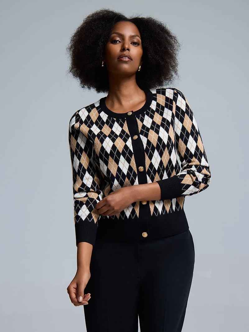 Jacquard Button-Front Cardigan