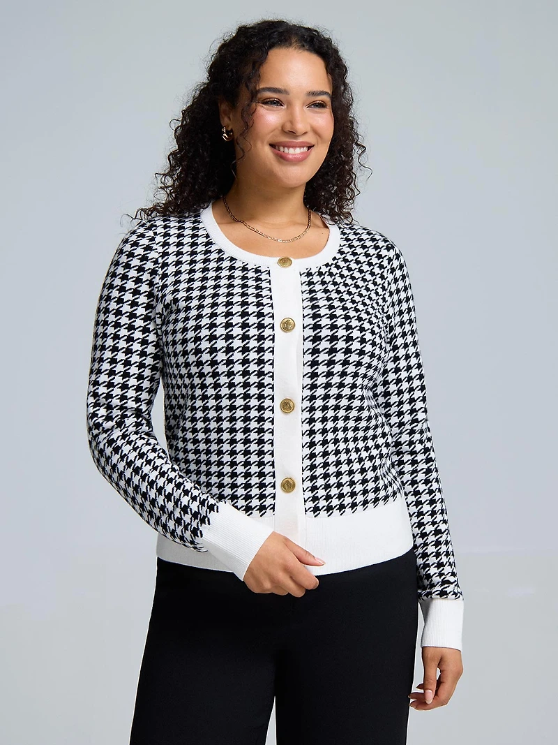 Jacquard Button-Front Cardigan