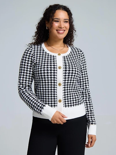 Jacquard Button-Front Cardigan