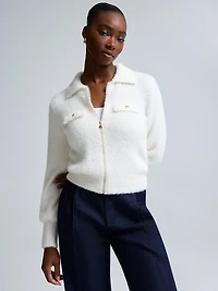 Cardigan pelucheux avec fermeture éclair sur le devant