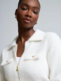 Cardigan pelucheux avec fermeture éclair sur le devant