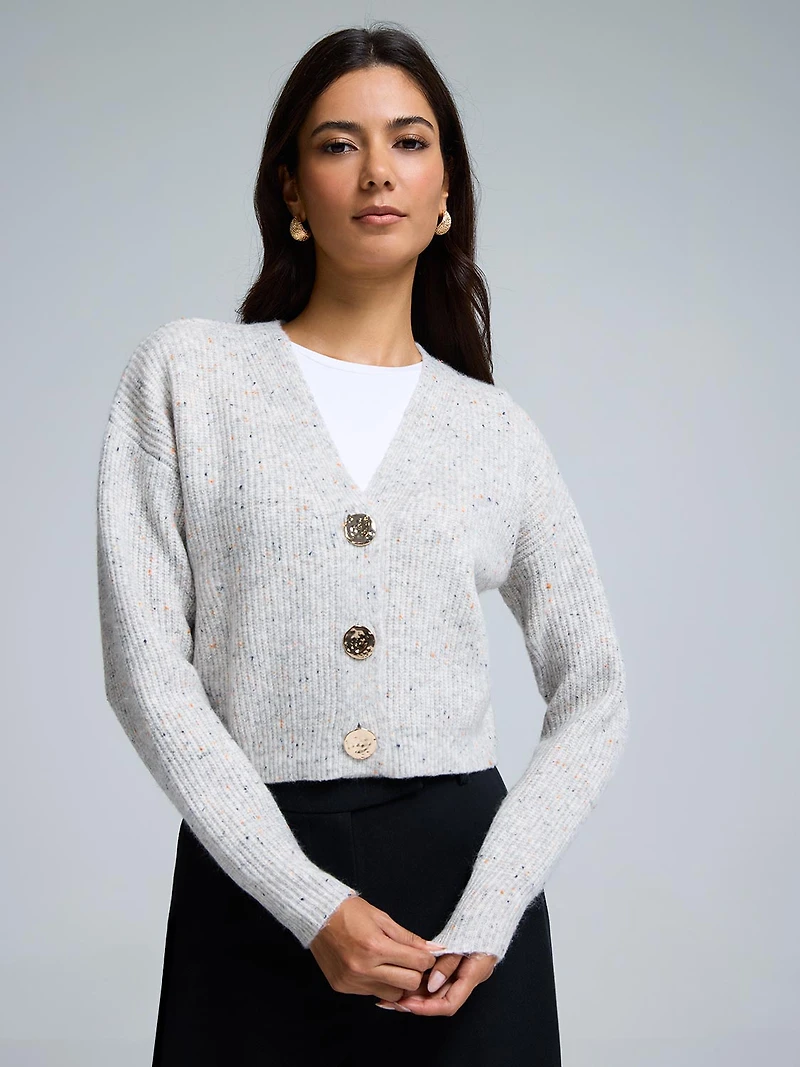 Gold Metal Button-Front Cardigan