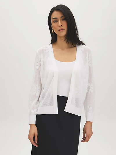 Pointelle Crochet Open Cardigan