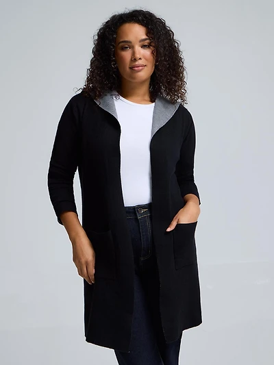 Veste longue en jacquard à capuche