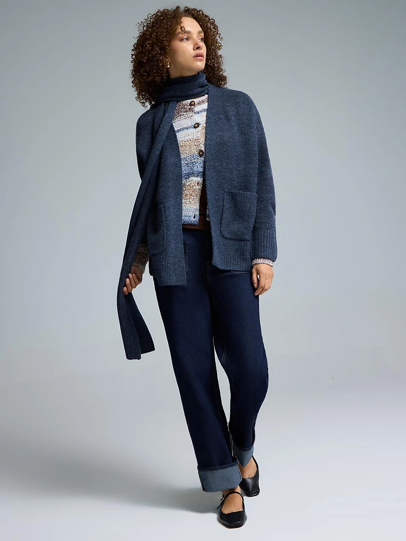 Long cardigan avec foulard