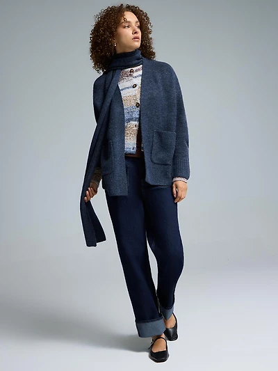Long cardigan avec foulard
