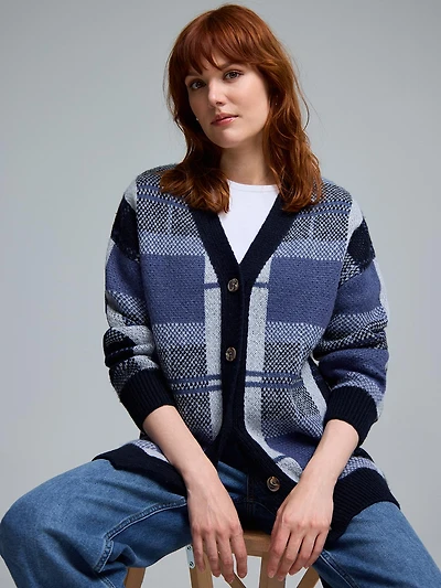 Long cardigan à carreaux