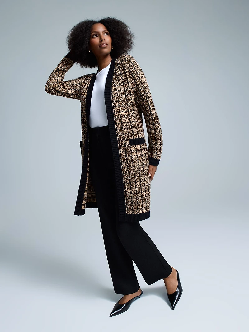 Long cardigan en tweed métallisé