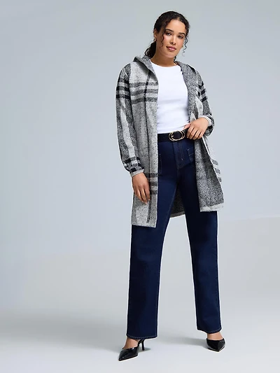Hooded Plaid Coatigan