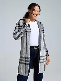 Hooded Plaid Coatigan