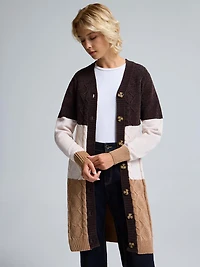 Chenille Colour Block Long Cardigan