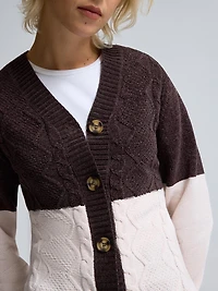 Chenille Colour Block Long Cardigan