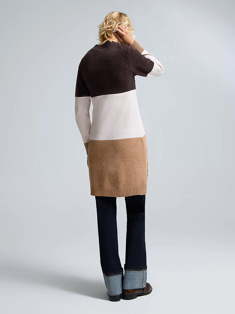 Chenille Colour Block Long Cardigan