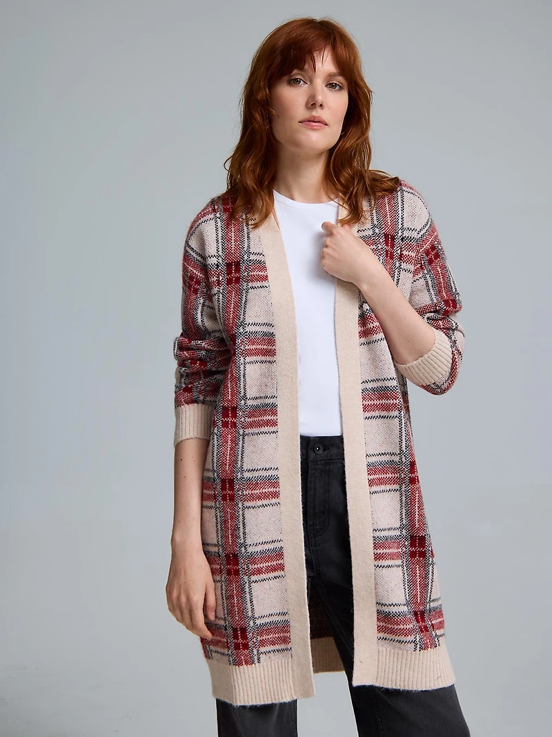 Manteau-cardigan à carreaux quadrillés