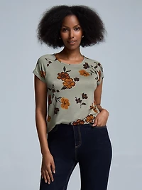 Short Raglan Sleeve Floral T-Shirt