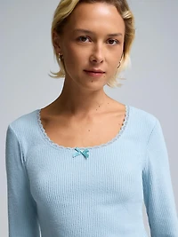 Mini Rib Lace Trim Pajama Top