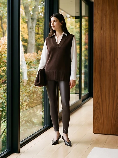 Legging en faux cuir à large bande de taille