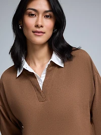 Poplin Collar Melange Top