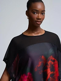 Floral Print Satin-Like Cape Top