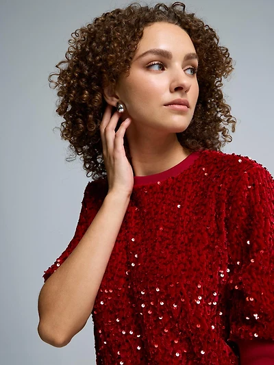 Sequin Velvet Elbow Sleeve Sweatshirt