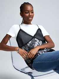 2-Fer T-Shirt With Lace Cami
