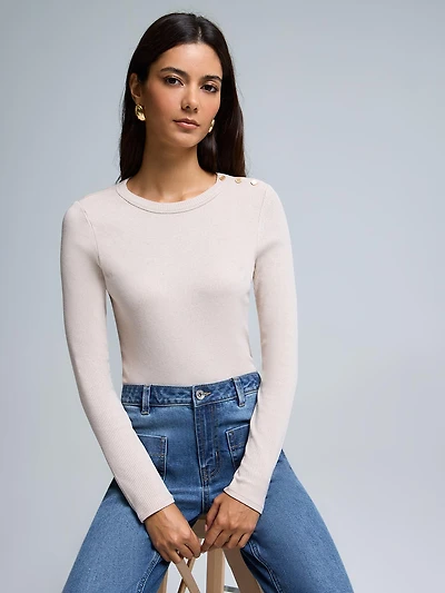 Haut en mélange de coton côtelé à boutons