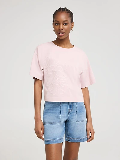 T-shirt avec broderies florales