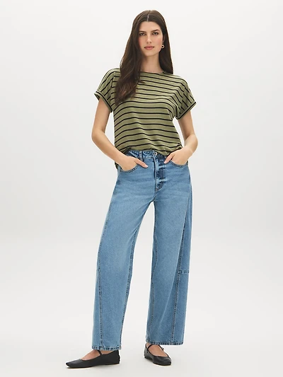 Striped Melange Cuffed Sleeve Tee