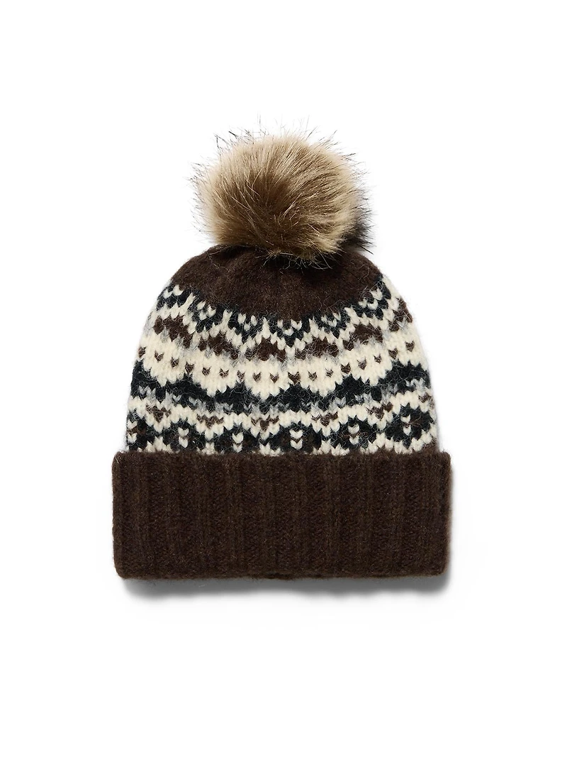 Jaquard Knit Pom Pom Hat