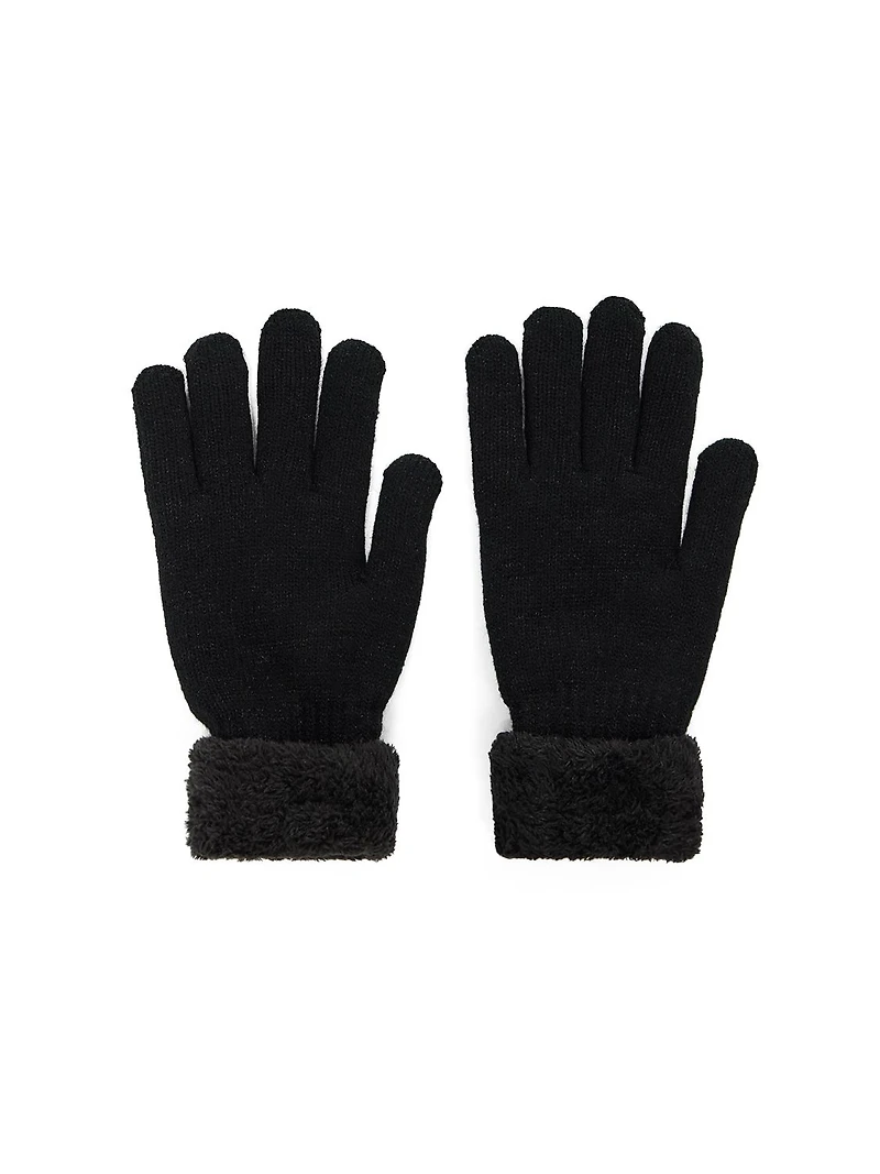 Faux Fur Trim Knit Gloves