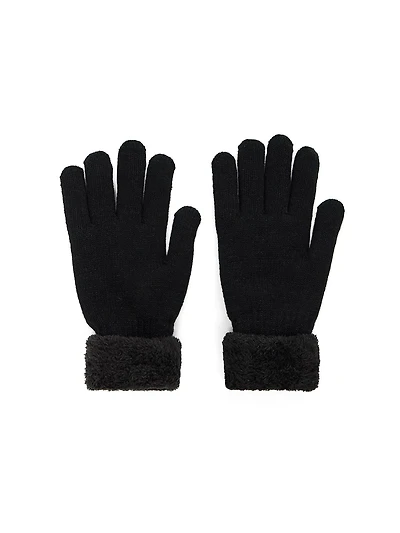 Faux Fur Trim Knit Gloves