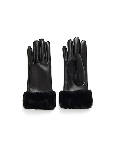 Faux Leather Gloves With Fur