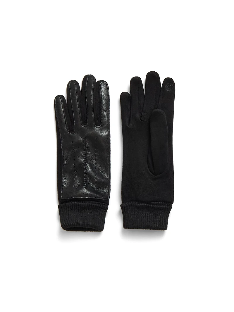 Gants tactiles en faux cuir côtelé